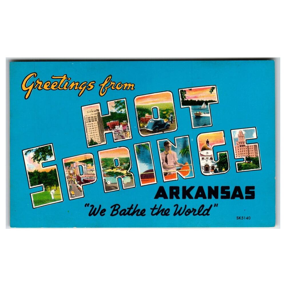 Greetings from Hot Springs Arkansas Large Letter Postcard Shini Color SK5140